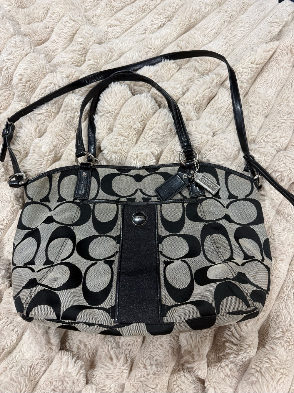 Coach Black and Khaki Signature Shoulder Bag